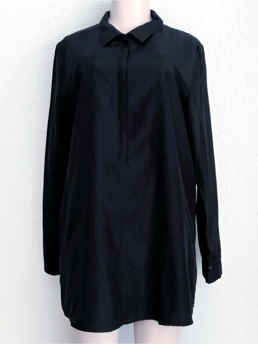ONE by One Teaspoon Black Silk Cotton Mid Button Pullover Tunic Shirt Dress L